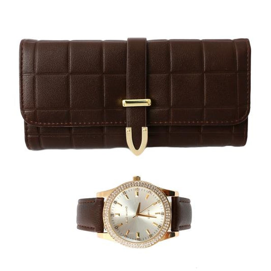 Ladies Matching Leather Watch and Wallet Set - 7697-WWS