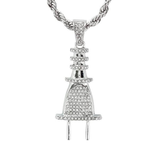 Iced Large Plug Pendant with 8mm Rope Chain 24" - HC-5072**