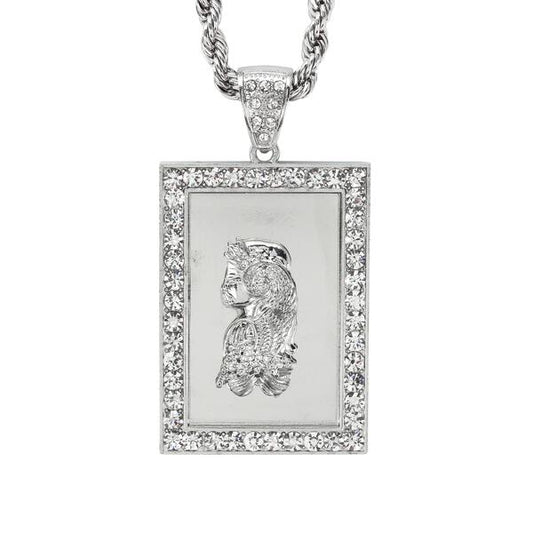 Iced Large Guadalupe Pendant with 8mm Rope Chain 24" - HC-4062**