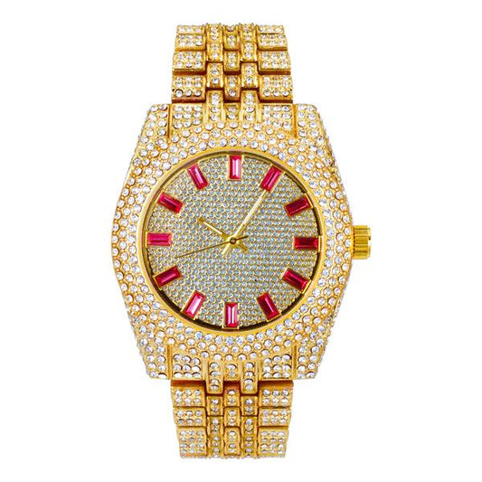 Ladies Iced-Out 42mm Metal Band Watch - 9480B-MB