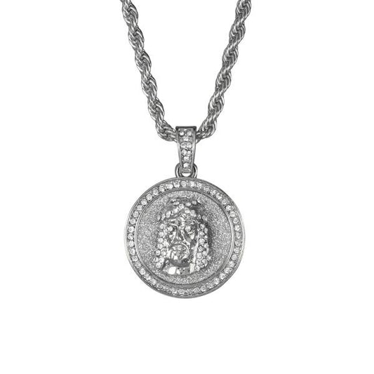 Iced Medium Jesus Pendant with 4mm Rope Chain 24" - HC-111*