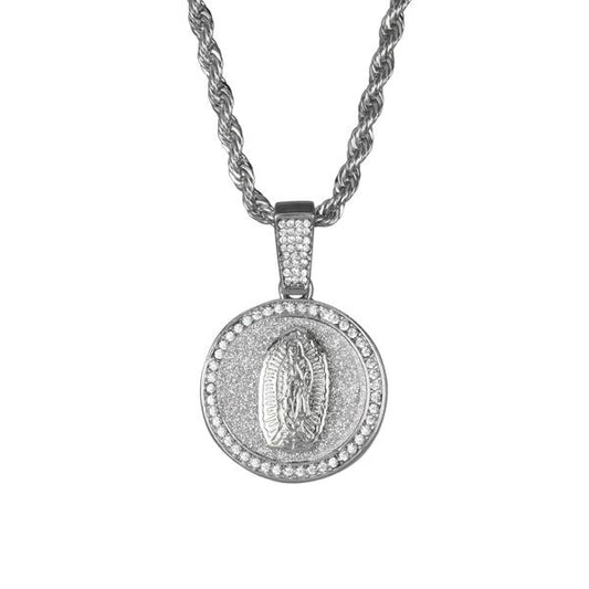 Iced Medium Guadalupe Pendant with 4mm Rope Chain 24" - HC-116*
