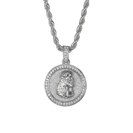 Iced Medium Jesus Pendant with 4mm Rope Chain 24" - HC-115*