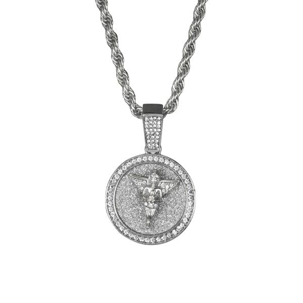 Iced Medium Angel Pendant with 4mm Rope Chain 24" - HC-114