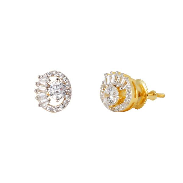Gold and silver earrings on a white background
