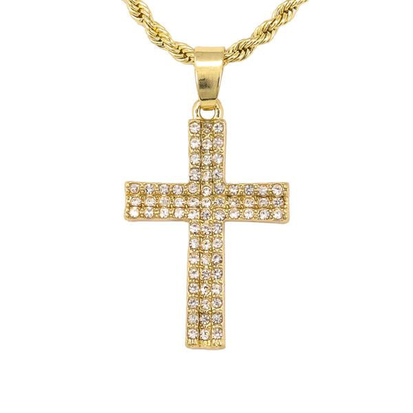 MINI ICED CROSS NECKLACE GOLD