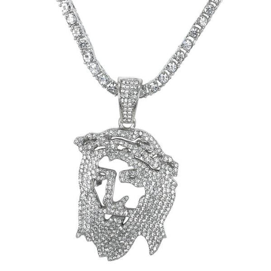 Iced Jesus Pendant with 3.5mm Tennis Chain 24" - HC-713