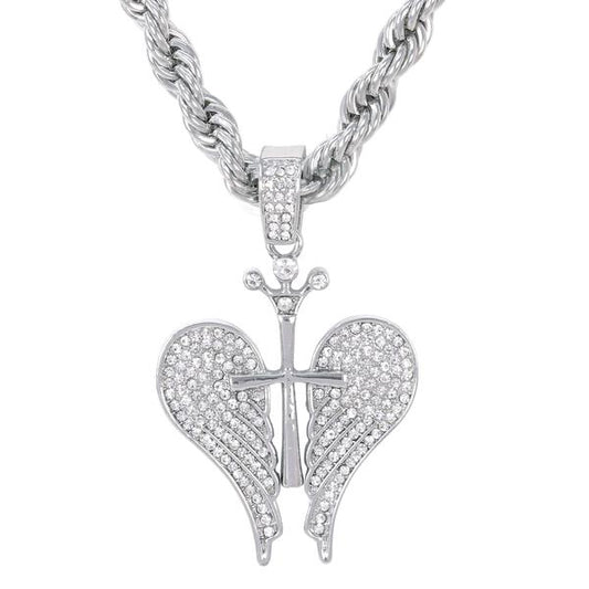 Iced Large Love Cross Pendant with 8mm Rope Chain 24" - HC-5112**