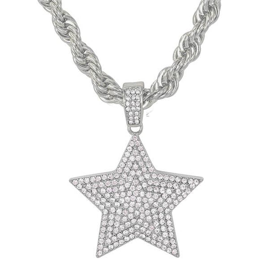Iced Large Star Pendant with 8mm Rope Chain 24" - HC-5115**