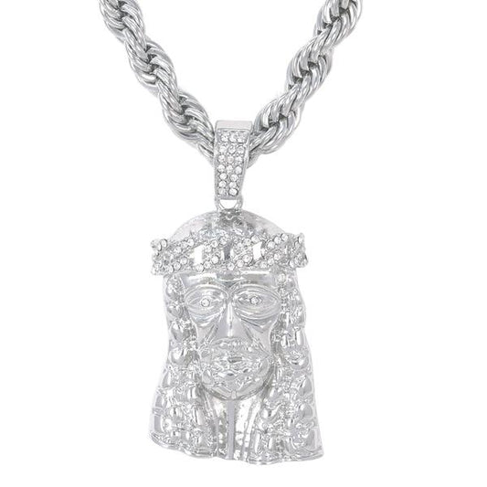 Iced Large Jesus Pendant with 8mm Rope Chain 24" - HC-5124**