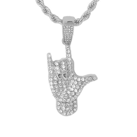 Iced Medium Peace Pendant with 4mm Rope Chain 24" - HC-1234