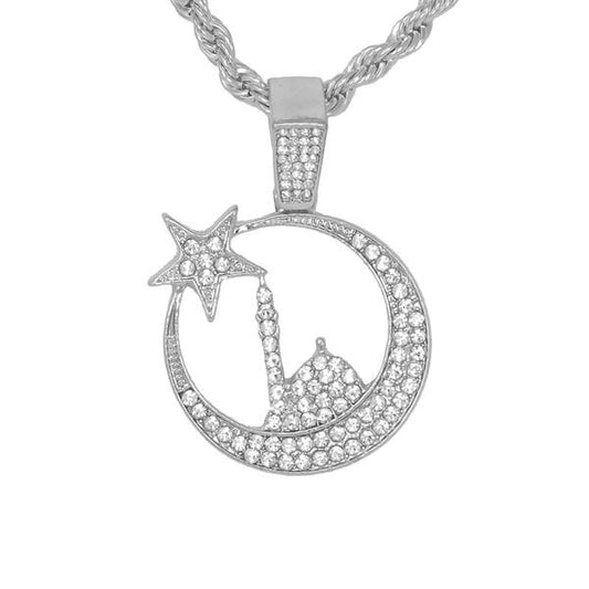 Iced Medium Islamic Pendant with 4mm Rope Chain 24" - HC-1368*