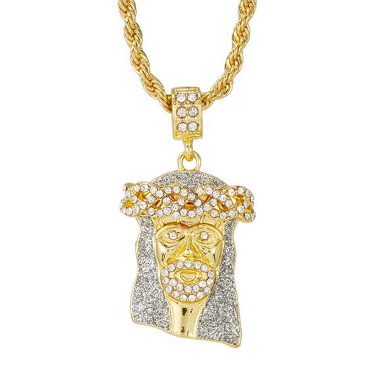 Iced Medium Jesus Pendant with 4mm Rope Chain 24" - HC-102*