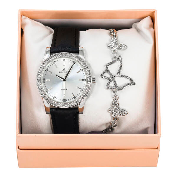 Ladies Leather Watch and Butterfly Bracelet Set - LWBR-901