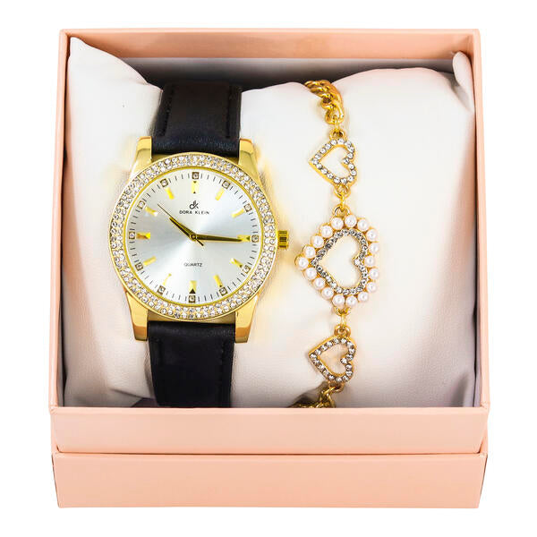 Ladies Leather Watch and Heart Bracelet Set - LWBR-902