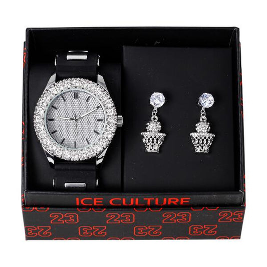 Watch and Basketball Dangling Earring Gift Set - MSE-117