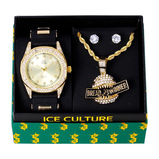 Watch and Streetwear Necklace with Earrings Gift Set - W1K-130