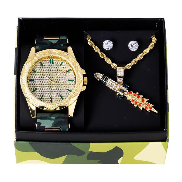 Watch and Rocket Necklace with Earrings Gift Set - W1K-168