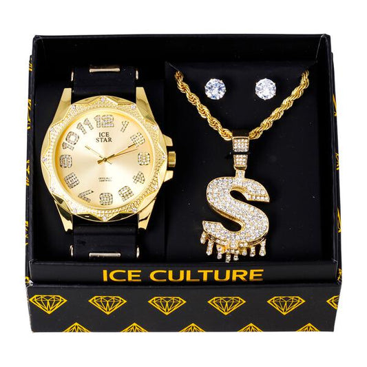 Watch and Streetwear Necklace with Earrings Gift Set - W1K-157