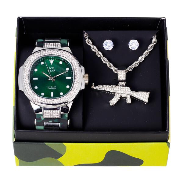 Watch and Rocket Necklace with Earrings Gift Set - W1K-167