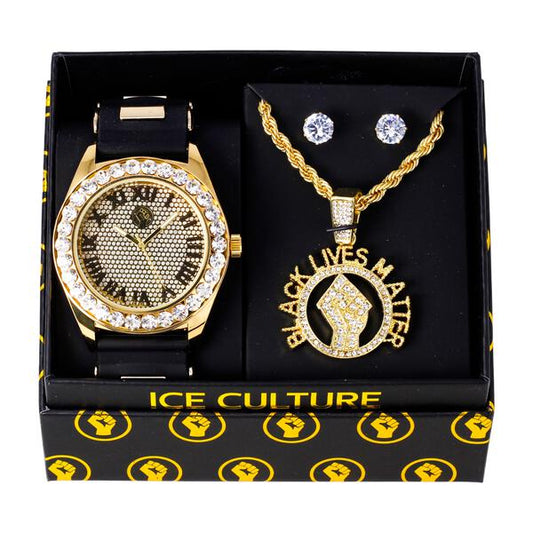 Watch and BLM Necklace with Earrings Gift Set - W1K-169