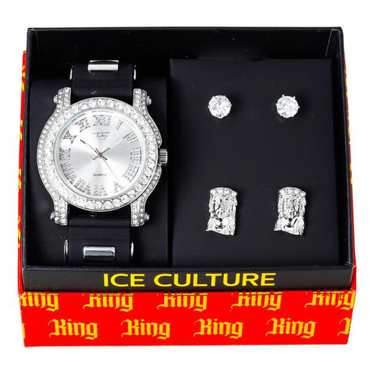 Watch and 2on Stud and Jesus Earring Gift Set - MSE-105