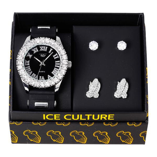 Watch and 2on Praying Hand Earring Gift Set - MSE-106