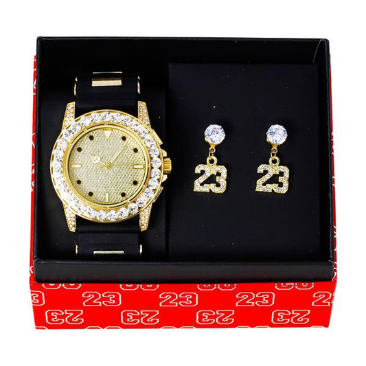 Watch and Basketball Pave Dangling Earring Gift Set - MSE-116
