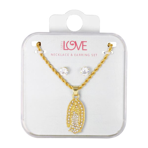 Ladies Virgin Mary Necklace with Earrings Set - DD-HC-334G