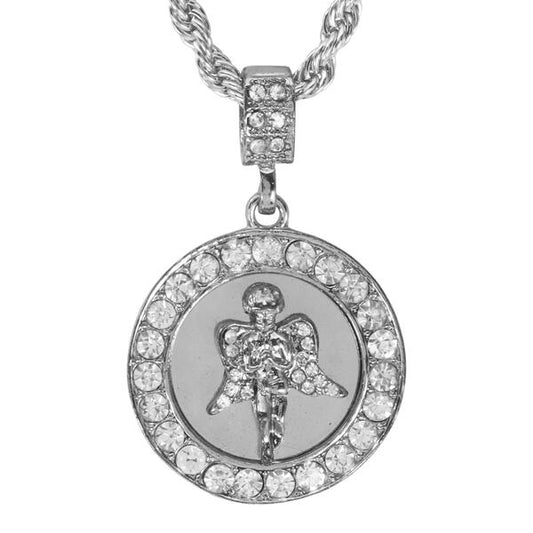 Iced Medium Angel Pendant with 4mm Rope Chain 24" - HC-3004*