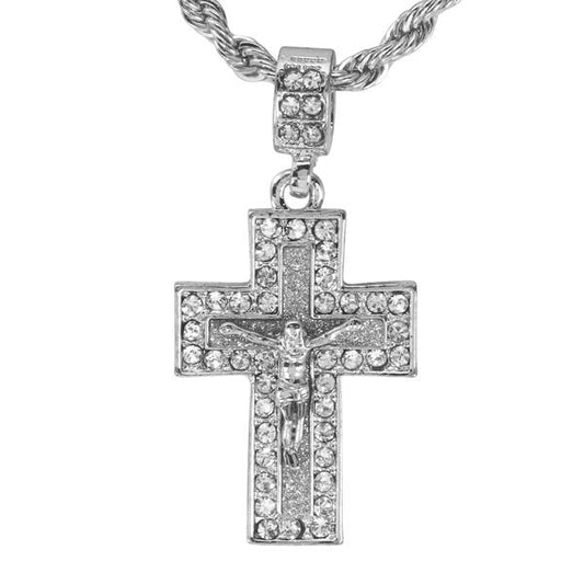 Iced Medium Crucifix Pendant with 4mm Rope Chain 24" - HC-2046*