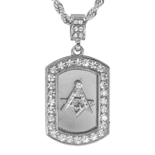 Iced Medium Free Mason Pendant with 4mm Rope Chain 24" - HC-3060*
