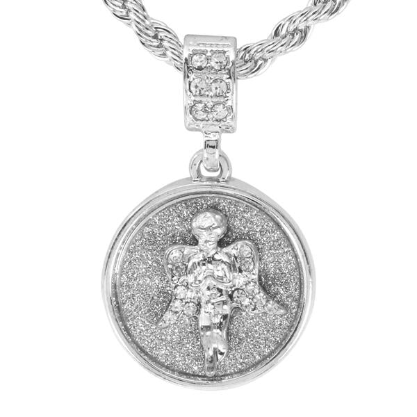 Iced Medium Angel Pendant with 4mm Rope Chain 24" - HC-2017*