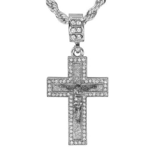 Iced Medium Crucifix Pendant with 4mm Rope Chain 24" - HC-2053