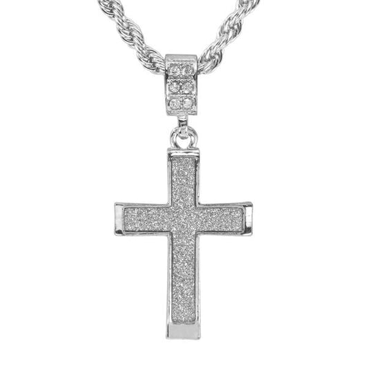 Iced Medium Cross Pendant with 4mm Rope Chain 24" - HC-2002*