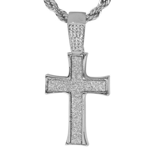 Iced Medium Cross Pendant with 4mm Rope Chain 24" - HC-2049*