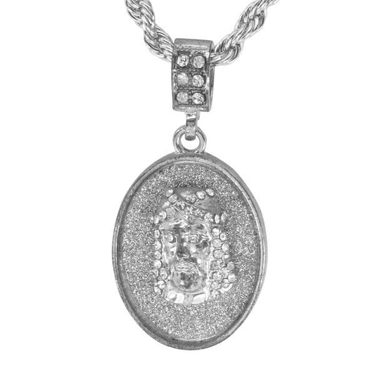 Iced Medium Jesus Pendant with 4mm Rope Chain 24" - HC-2024*