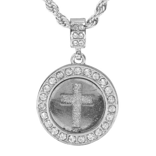 Iced Medium Cross Pendant with 4mm Rope Chain 24" - HC-2030*