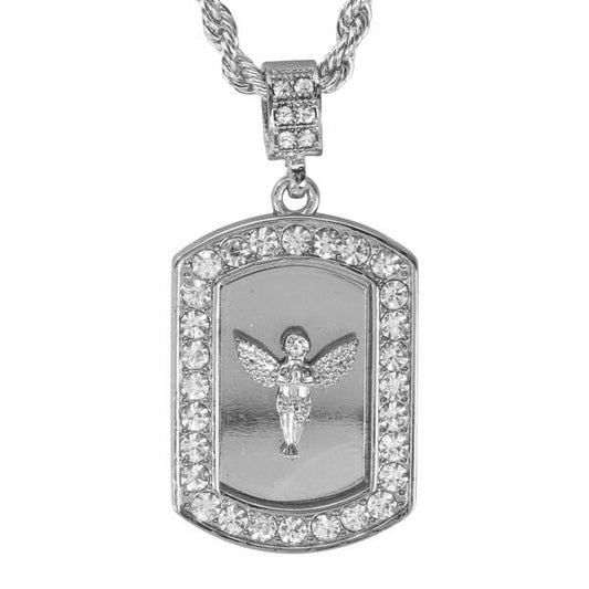 Iced Medium Angel Pendant with 4mm Rope Chain 24" - HC-3054*