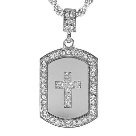 Iced Medium Cross Pendant with 4mm Rope Chain 24" - HC-2036*