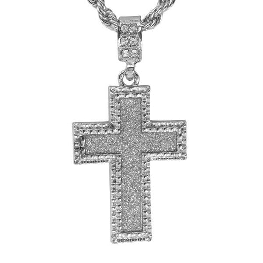 Iced Medium Cross Pendant with 4mm Rope Chain 24" - HC-2047*