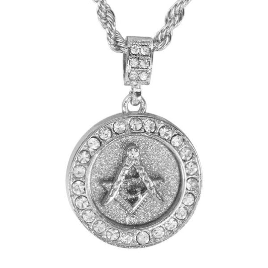 Iced Medium Free Mason Pendant with 4mm Rope Chain 24" - HC-3110*