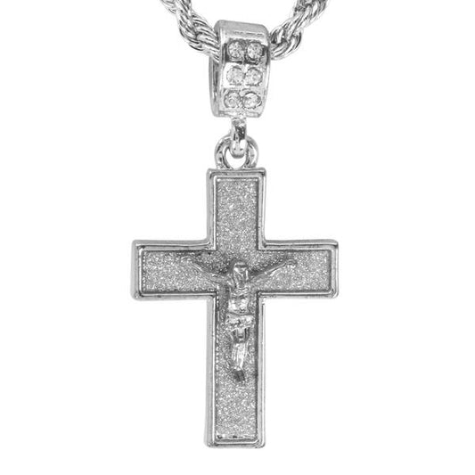 Iced Medium Crucifix Pendant with 4mm Rope Chain 24" - HC-2012*