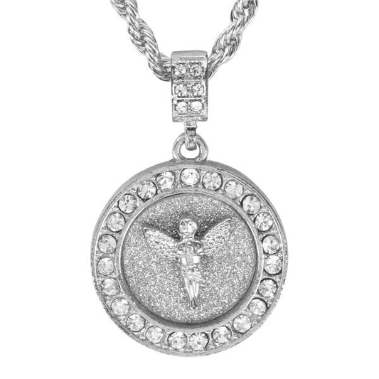 Iced Medium Angel Pendant with 4mm Rope Chain 24" - HC-3104*