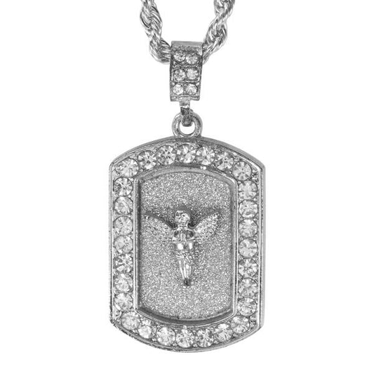 Iced Medium Angel Pendant with 4mm Rope Chain 24" - HC-3154*