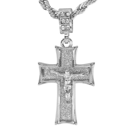 Iced Medium Crucifix Pendant with 4mm Rope Chain 24" - HC-2013*