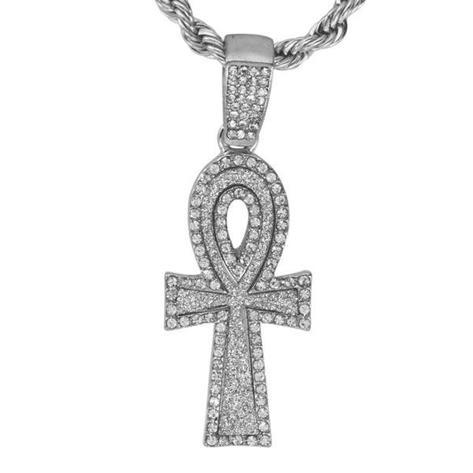 Iced Medium Cross Pendant with 4mm Rope Chain 24" - HC-2054*