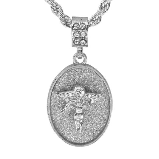 Iced Medium Angel Pendant with 4mm Rope Chain 24" - HC-2025*