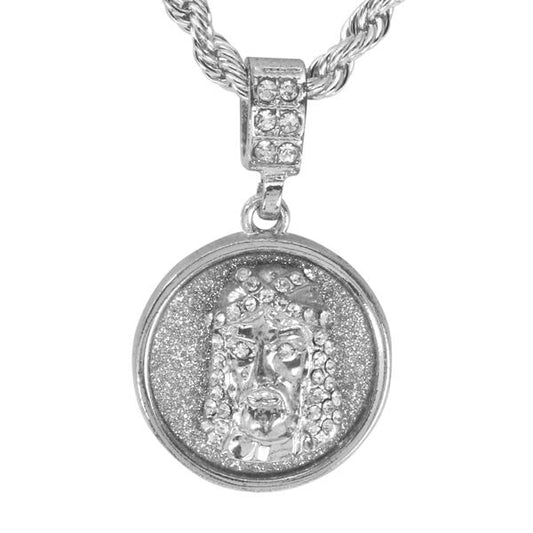 Iced Medium Jesus Pendant with 4mm Rope Chain 24" - HC-2018*