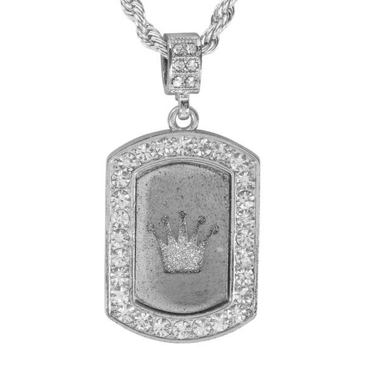 Iced Medium Crown Pendant with 4mm Rope Chain 24" - HC-2034*